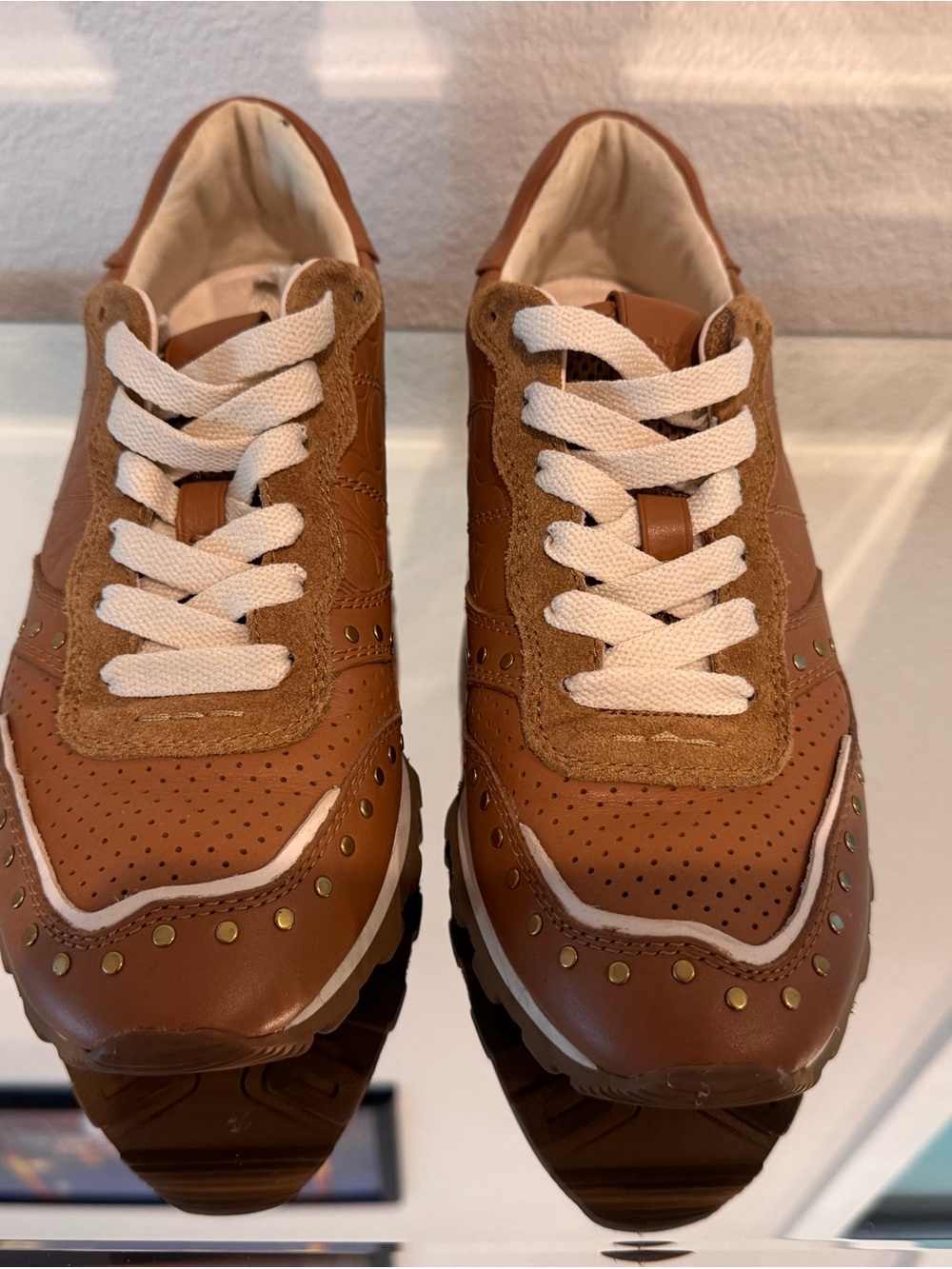 Coach Brown and White Leather Suede Sneakers